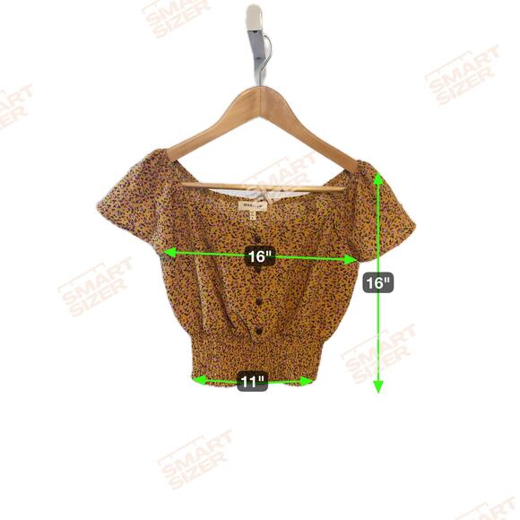 Monteau Flutter Sleeve Pullover Crop Top Yellow Floral Style #28874 Women Small - Picture 7 of 10